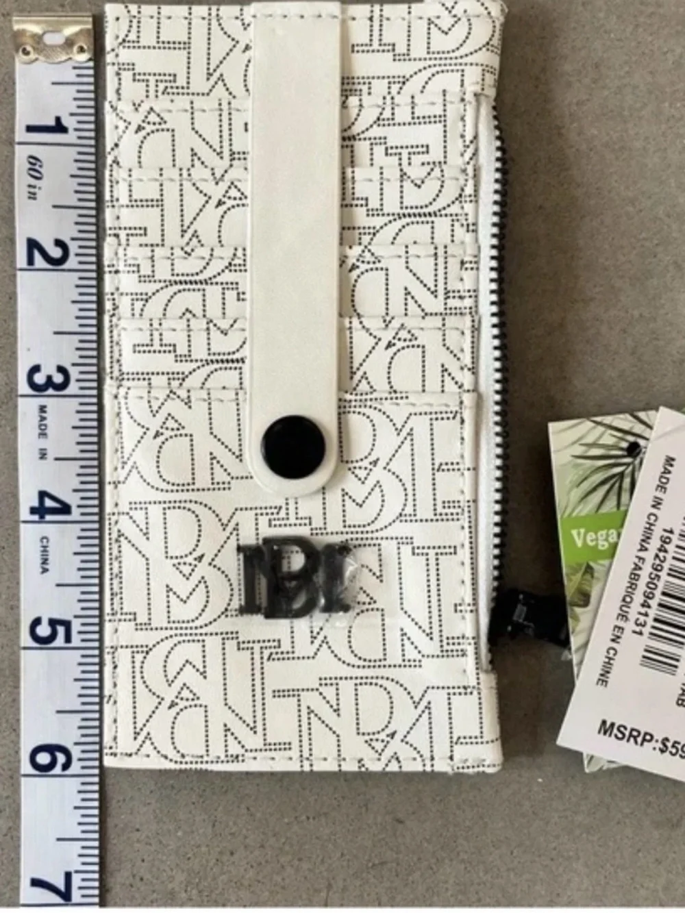 Badgley Mischka White Monogram Card Holder Wallet with Zipper